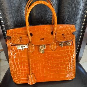Orange croco embossed bag size 30